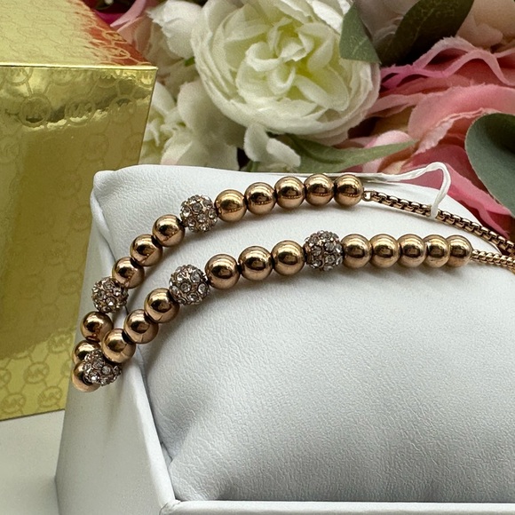 Michael Kors Brilliance Rose Gold Adjustable Crystal Beaded Slider Bracelet - Picture 2 of 15